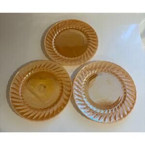 Set of 3 Vintage Anchor Hocking Peach Luster Shell Edge Dinner Plates